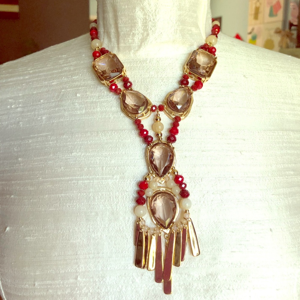 Chico’s red& gold stone “Y” necklace